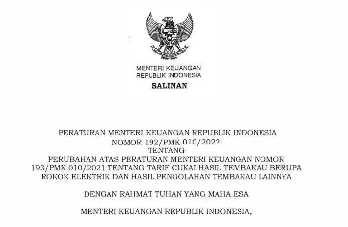 印尼发布2023-2024年电子烟和HPTL消费税条例